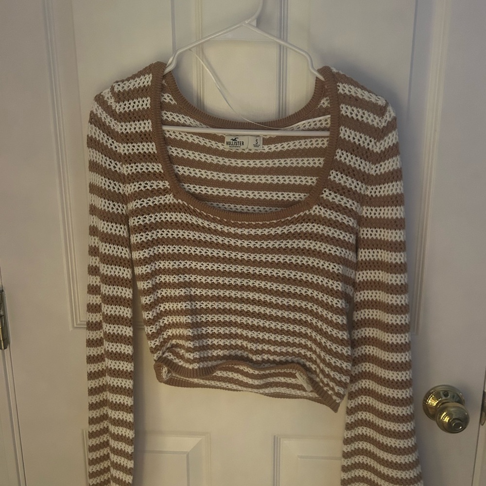 Hollister Brown and White Striped Sweater
